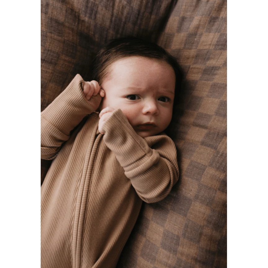 Forever French Baby Bamboo Zip Pajamas- Ribbed Milk Chocolate Romper Forever French Baby