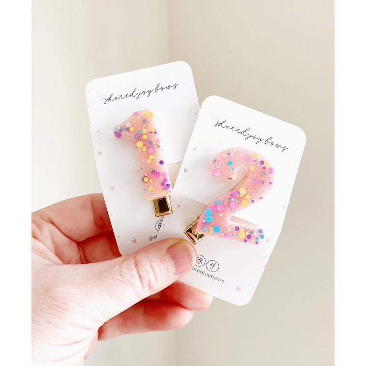 Shared Joy Bows Resin Hair Clips- Birthday Hair clip Shared Joy