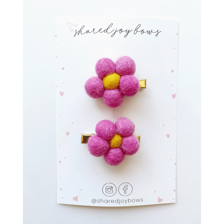 Shared Joy Bows Felt Floral Hair Clips Hair clip Shared Joy Bright Pink