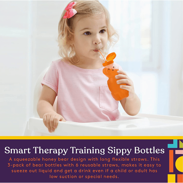 Juice Bear Honey Bear Bottle Drinking Cup with Long Straws- 8oz. Bottles & Sippies Special Supplies