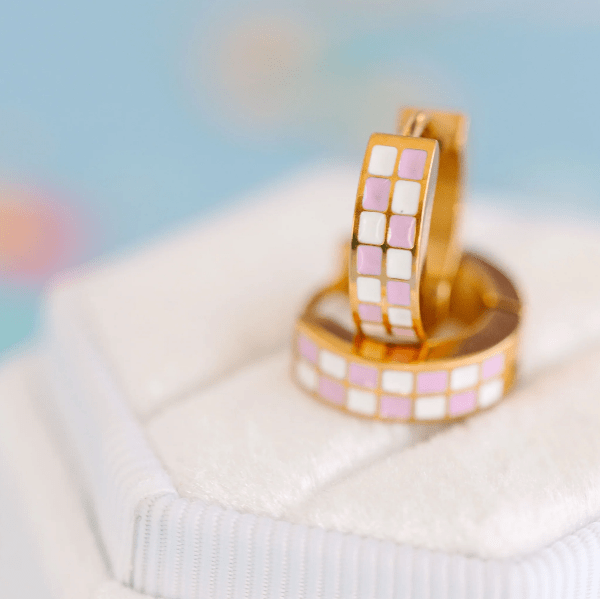 Pierced Co Checkered Huggies- Lilac Earrings Pierced Co