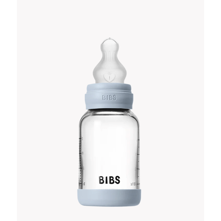 BIBS Baby 4oz Silicone Glass Bottle with Bumper Bottles & Sippies BIBS USA Baby Blue