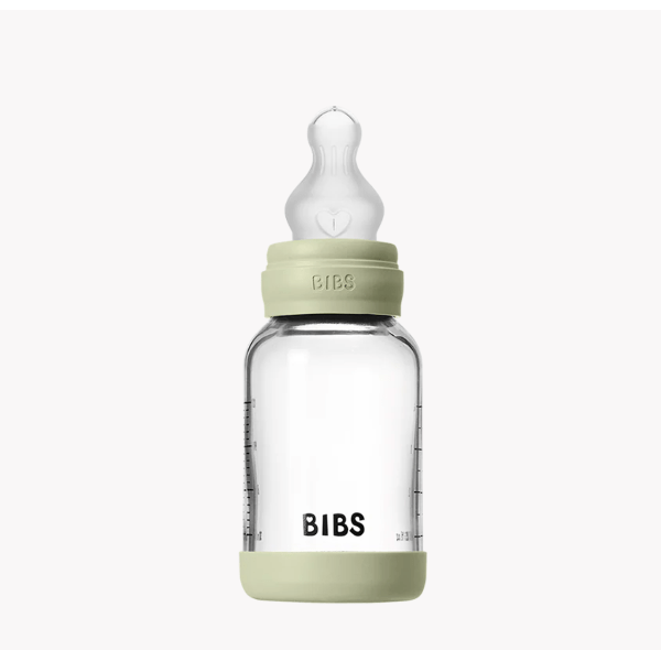 BIBS Baby 4oz Silicone Glass Bottle with Bumper Bottles & Sippies BIBS USA Sage
