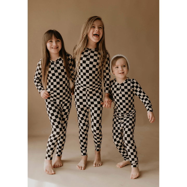 Forever French Bamboo Two Piece Pajama Set- Black Checkerboard Toddler Clothing Forever French Baby