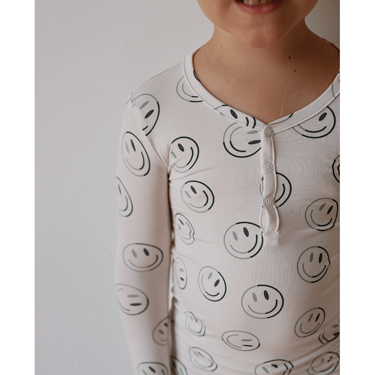 Forever French Bamboo Two Piece Pajama Set- Green Smiles Toddler Clothing Forever French Baby
