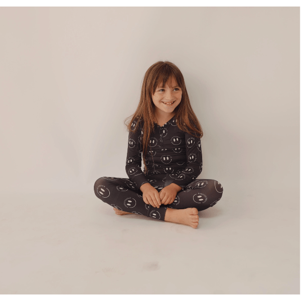 Forever French Bamboo Two Piece Pajama Set- Charcoal & White FF Smile Toddler Clothing Forever French Baby