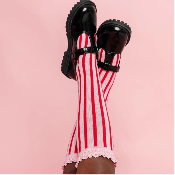 Little Stocking Co.- Lace Top Knee High Socks- Candy Stripe kids socks Little Stocking Co.