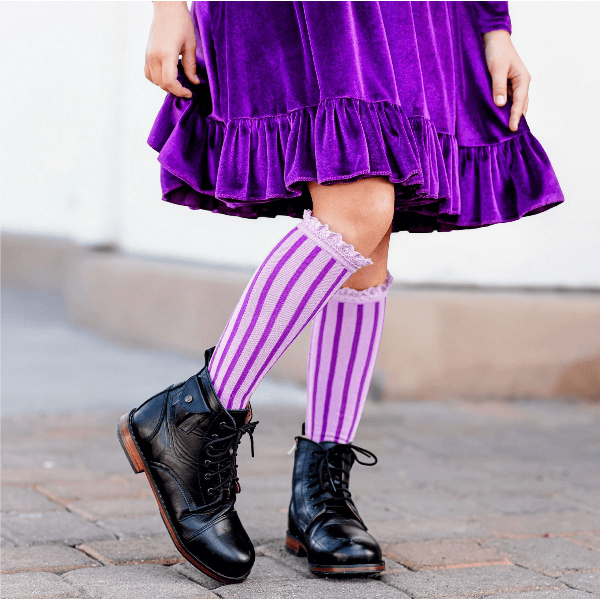 Little Stocking Co.- Lace Top Knee High Socks- Purple Stripe kids socks Little Stocking Co.