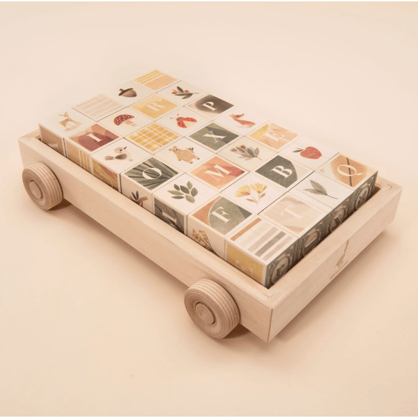 Uncle Goose - Watercolor ABC Blocks with Wagon Wooden Toys Uncle Goose