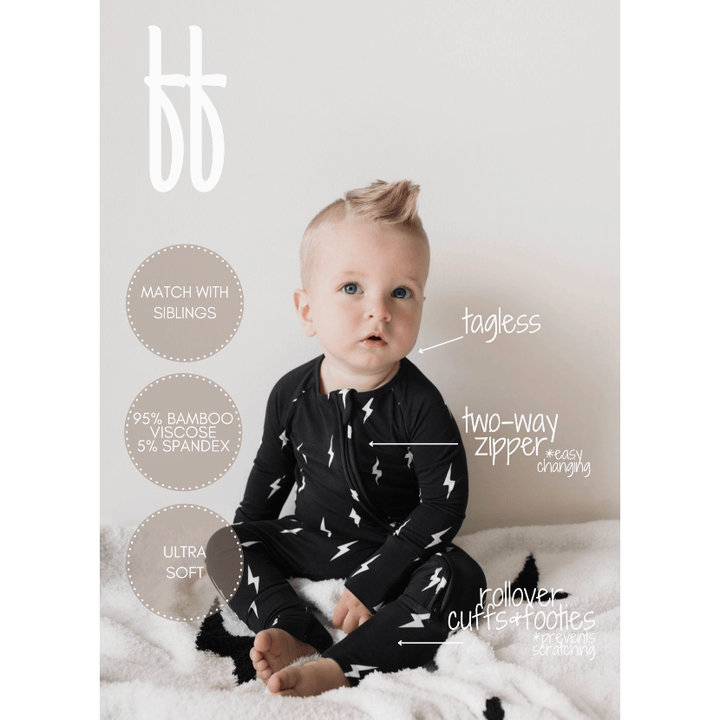Forever French Bamboo Zip Pajamas - Midnight Lightning Bolt