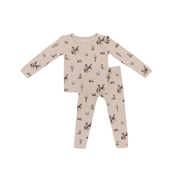 Children's pajama set with desert pattern on a white background