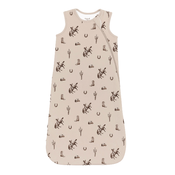 Baby sleeping bag with cowboy pattern on a white background