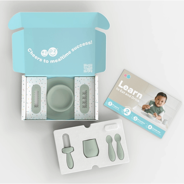 EZPZ Kit 2: Learn To Eat and Drink (Baby 6+ Months) Plates & Bowls EzPz Sage