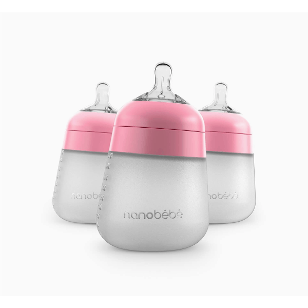 Nanobebe 9oz Flexy Silicone Baby Bottle- 3 Pack Bottles & Sippies Nanobebe Pink