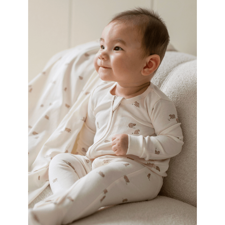 Colored Organics Peyton Zipper Sleeper- Bear/Truffle + Thyme Footie Colored Organics
