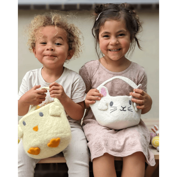 Tara Treasures Felt Easter Egg Basket- White Bunny Baskets Tara Treasures