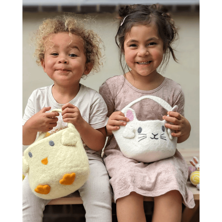 Tara Treasures Felt Easter Egg Basket- White Bunny Baskets Tara Treasures