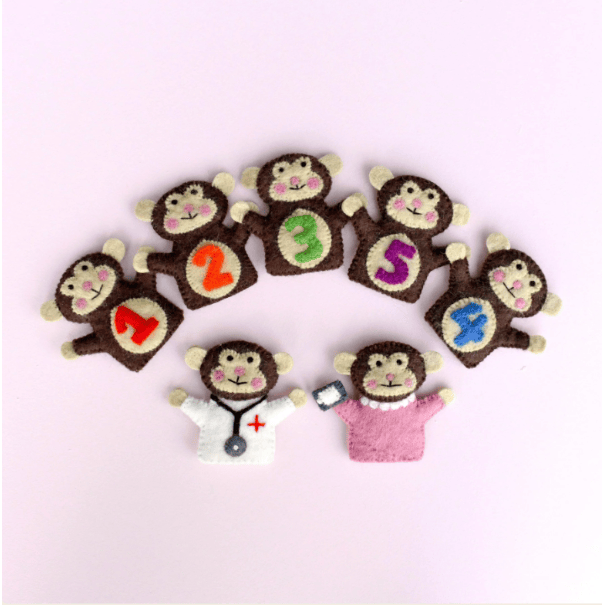 Tara Treasures Five Little Monkeys Finger Puppet Set Finger Puppet Tara Treasures