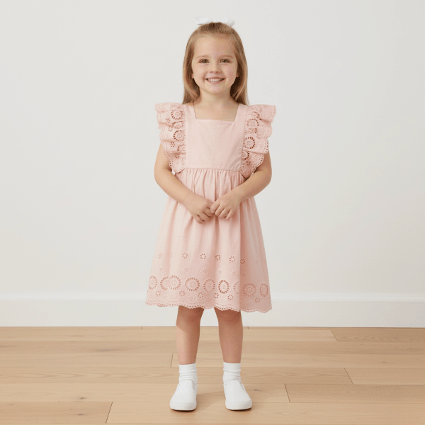 Makemake Organics Eyelet Flutter Dress- Blush Dresses Makemake Organics