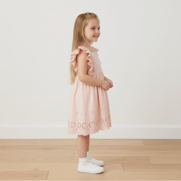 Makemake Organics Eyelet Flutter Dress- Blush Dresses Makemake Organics