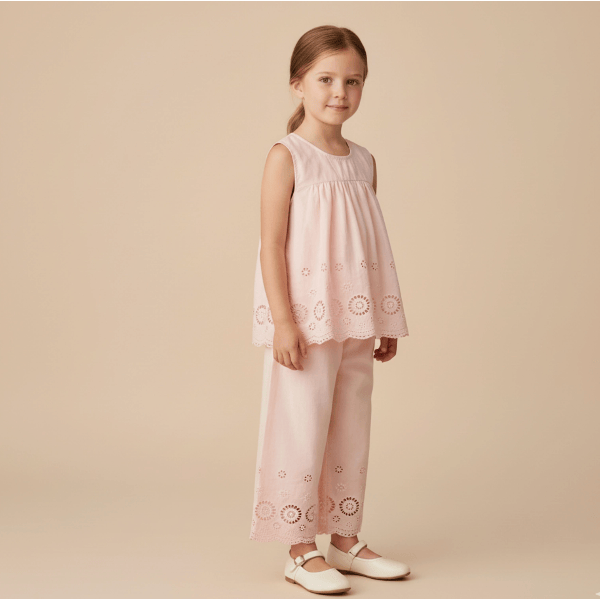 Makemake Organics Eyelet Top & Pants Set- Blush Tops & Bottoms Makemake Organics