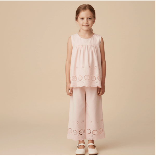 Makemake Organics Eyelet Top & Pants Set- Blush Tops & Bottoms Makemake Organics
