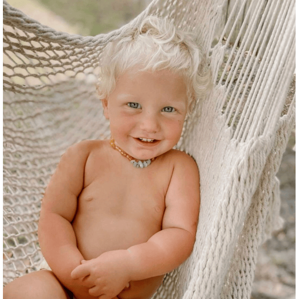 Canyonleaf Kids Raw Honey Amber + Raw Aquamarine Necklace Pacifiers and Teething Canyonleaf