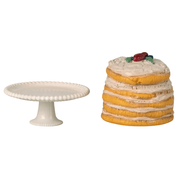 Maileg Party Cake and Cake Stand, Mouse - Off White Dollhouses and Access. Maileg