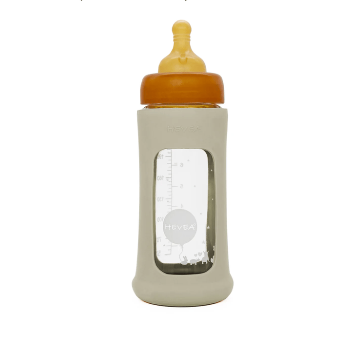 Hevea Wide Neck Baby Glass Bottle with Sleeve- 250ml/8.5oz, single Glass Bottle Hevea Ivory