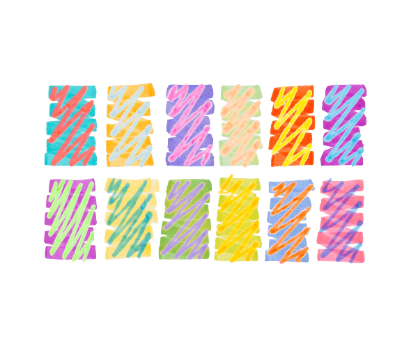 Set of colorful, striped rectangular stickers on a white background