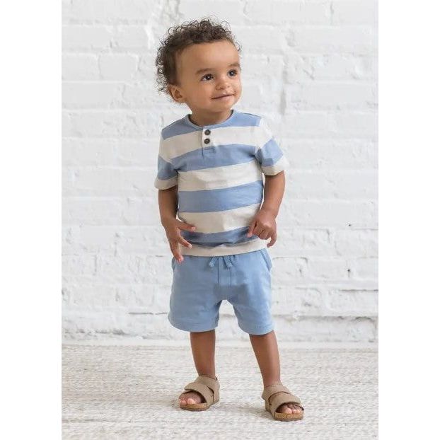 Colored Organics Reef Short Sleeve Henley - Marco Stripe / Rain + Oat Tops Colored Organics