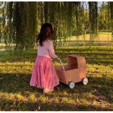 Olli Ella Rattan Strolley - Seashell Pink Stroller Olliella
