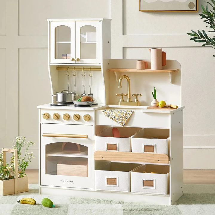 Tiny Land® Wooden Play Kitchen with Storage for Creative Toddlers Toy Tiny Land