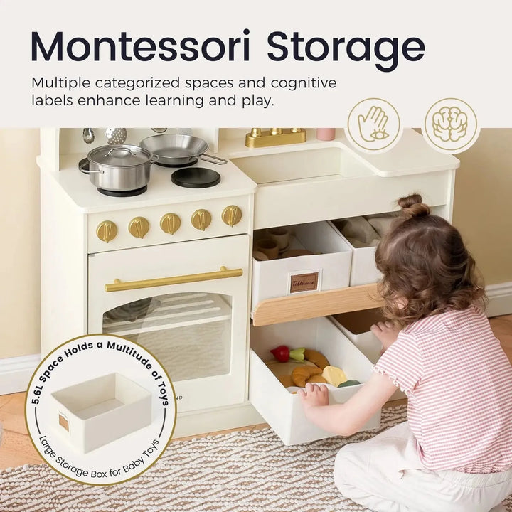 Tiny Land® Wooden Play Kitchen with Storage for Creative Toddlers Toy Tiny Land