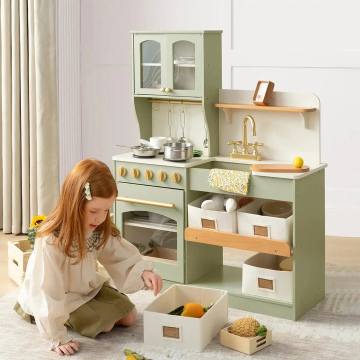 Tiny Land® Pretend Play Kitchen for Toddlers - Serenity Wooden Kitchen – Green Toy Tiny Land