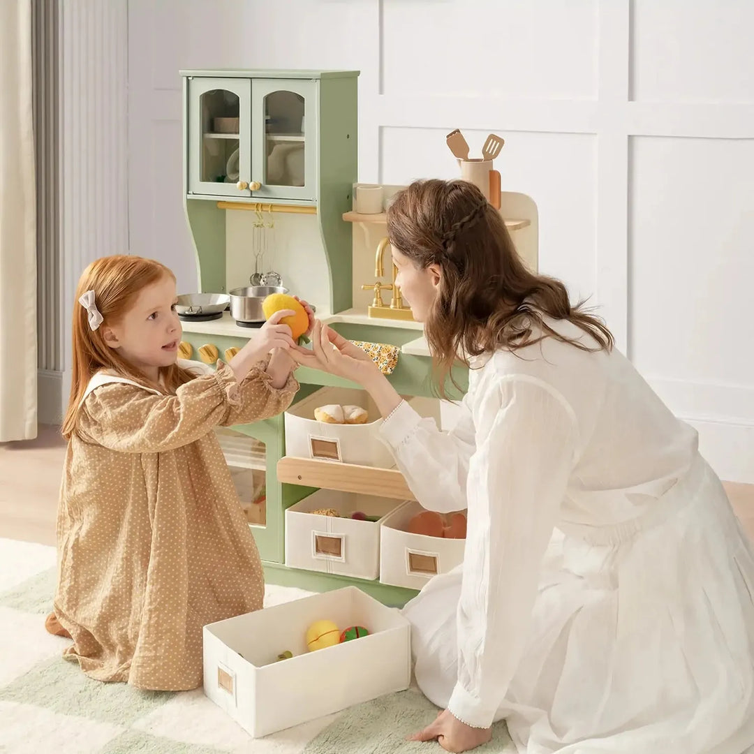 Tiny Land® Pretend Play Kitchen for Toddlers - Serenity Wooden Kitchen – Green Toy Tiny Land