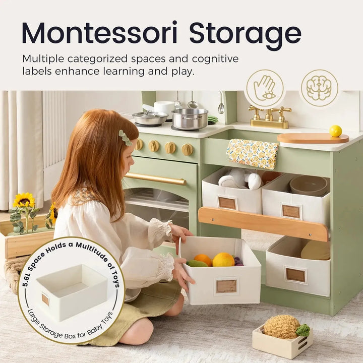 Tiny Land® Pretend Play Kitchen for Toddlers - Serenity Wooden Kitchen – Green Toy Tiny Land