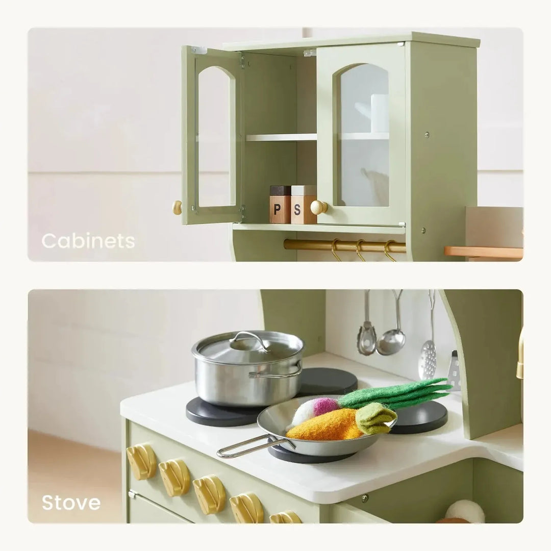 Tiny Land® Pretend Play Kitchen for Toddlers - Serenity Wooden Kitchen – Green Toy Tiny Land