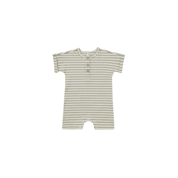 Quincy Mae Short Sleeve One Piece - Sage Stripe Layette Quincy Mae   