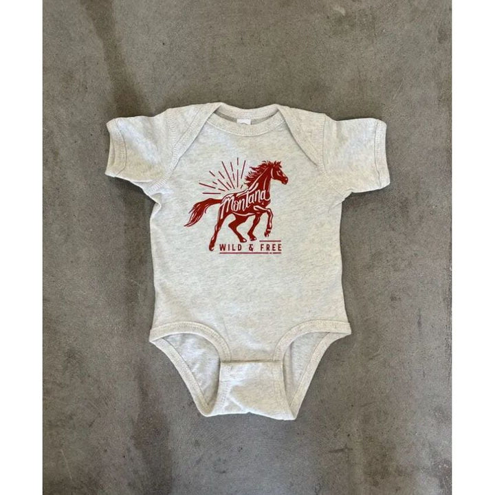 The Montana Scene- Wild & Free Onesie - Heather Natural Onesie The Montana Scene