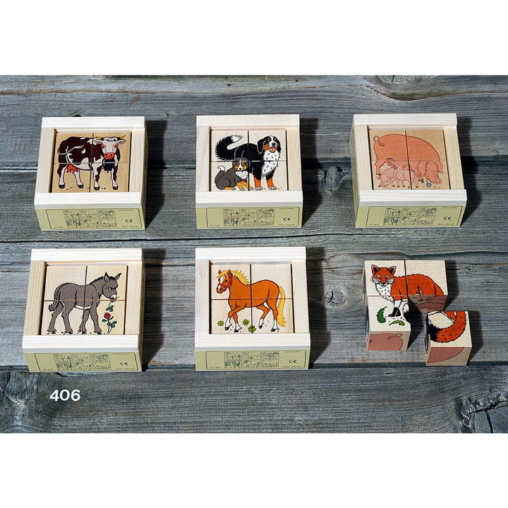 Atelier Fischer 4 Cube Puzzle Farm Animals Wooden Toys Atelier Fischer Switzerland   