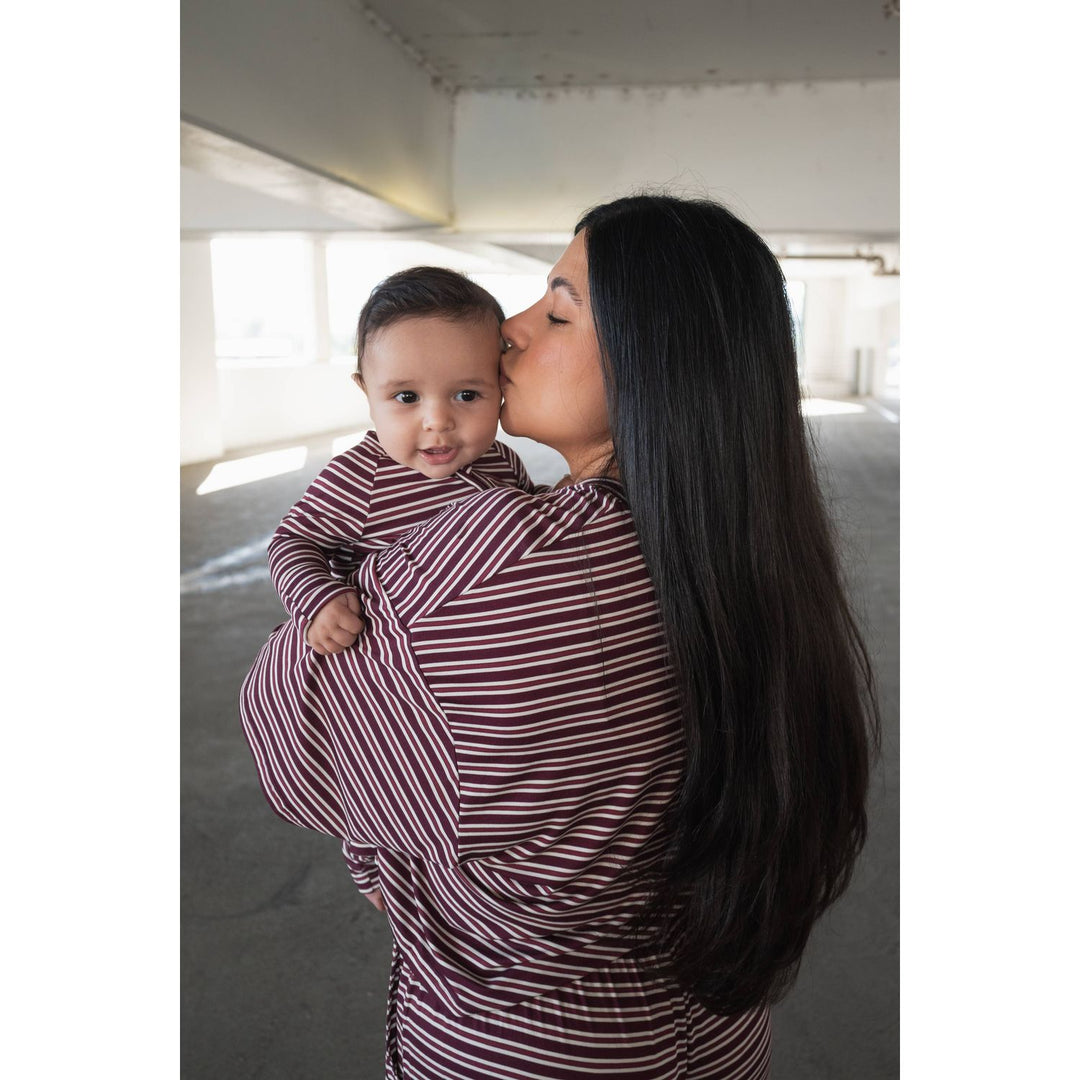 Forever French - Bamboo Zip Pajamas Maroon Stripe Pajamas Forever French Baby