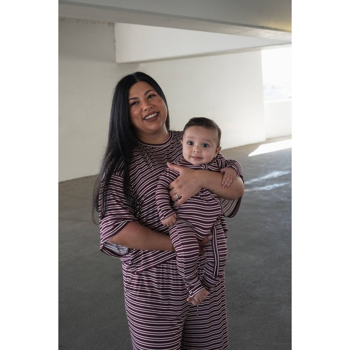 Forever French - Bamboo Zip Pajamas Maroon Stripe Pajamas Forever French Baby