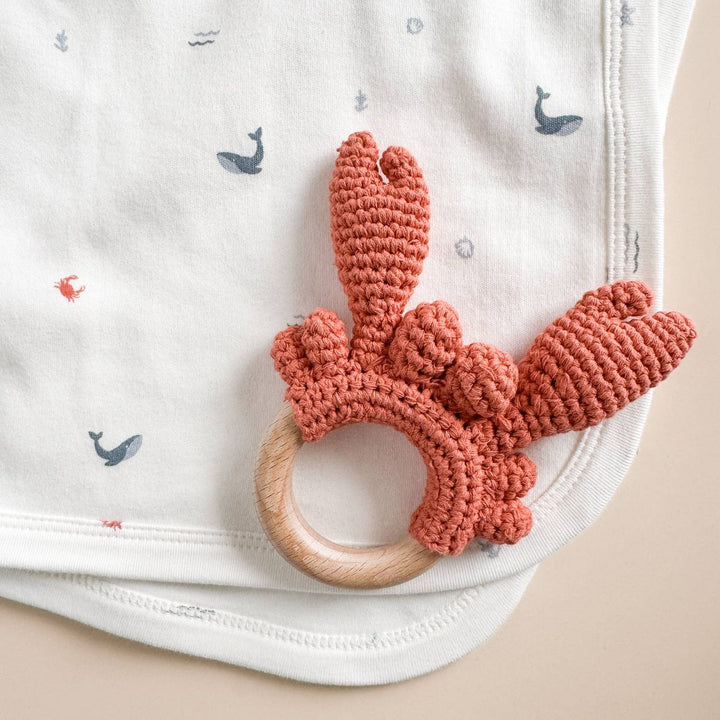 Teether Crab Crocheted Cotton Baby Gift Coastal Summer Beach Teether The Blueberry Hill