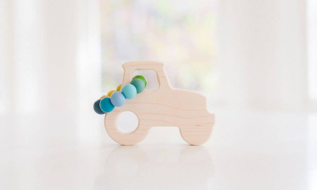 Bannor Toys Tractor Grasping Wooden Toy with Teething Beads