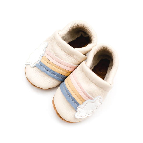 Starry Knight Rainbow on Cream Leather Moccasins Baby &amp; Toddler Shoes Starry Knight Designs