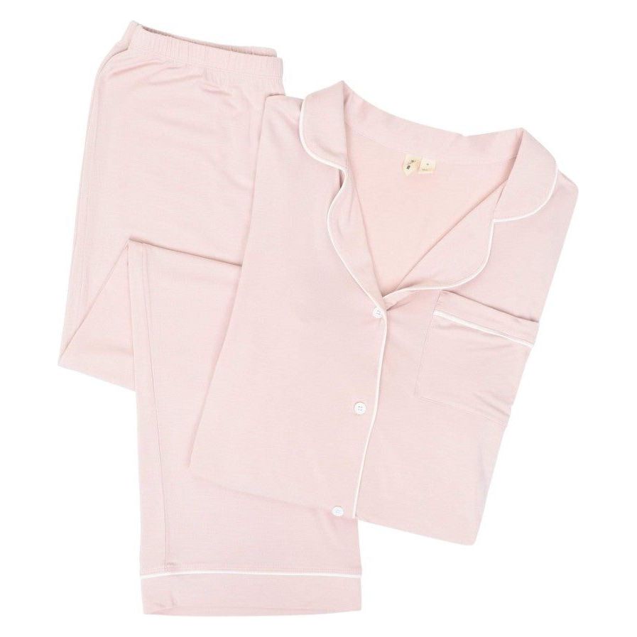 Kyte Women's Long Sleeve Pajama Set Apparel & Accessories Kyte Baby Blush with Cloud Trim Small 