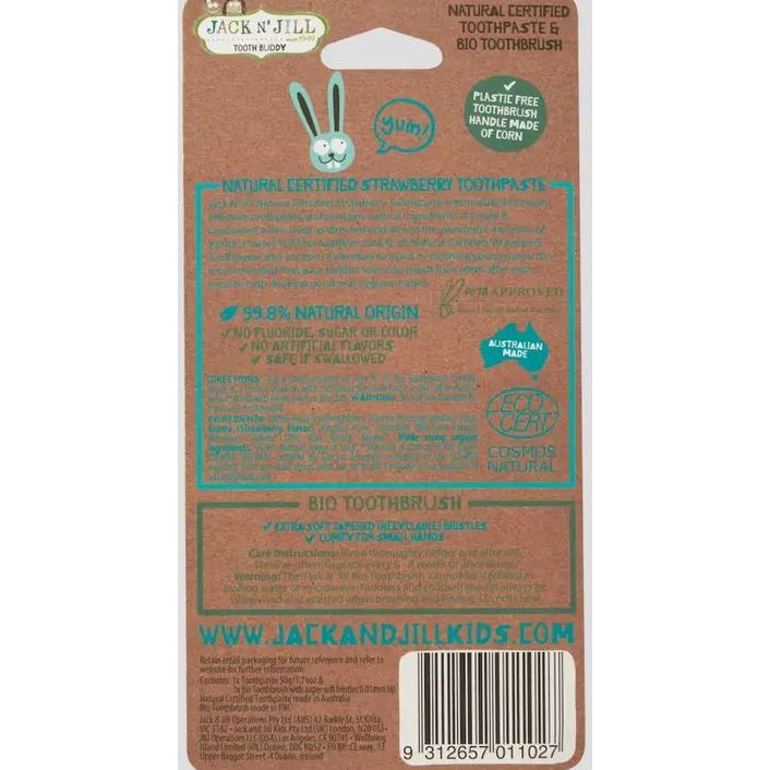 Jack N' Jill Natural Tooth Buddy Pack- Strawberry + Kids Toothbrush Natural Toiletries Jack N' Jill