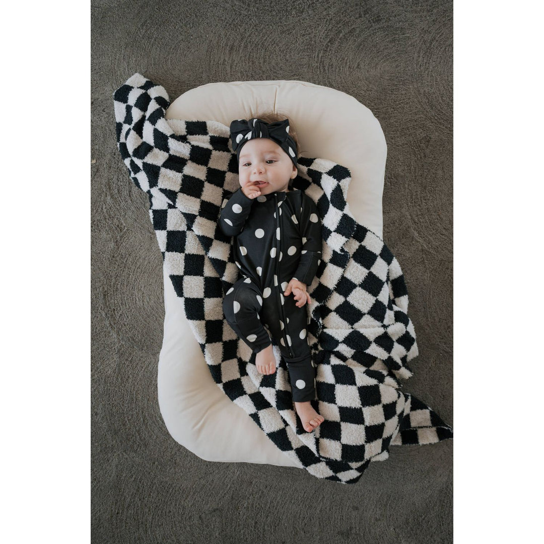 Forever French - Bamboo Zip Pajamas B&amp;W Polka Dot Pajamas Forever French Baby