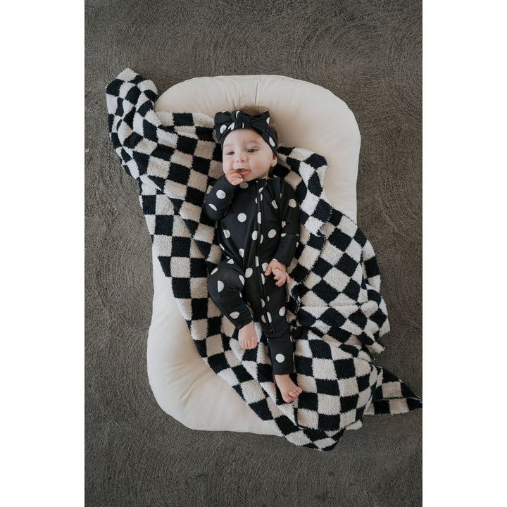 Forever French - Bamboo Zip Pajamas B&amp;W Polka Dot Pajamas Forever French Baby